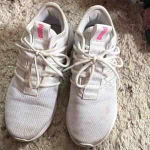 Puma Women's White Sneakers with Pink Logo